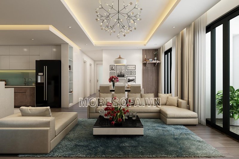 Ghế sofa góc da màu be